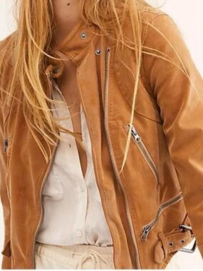 Free People Fenix Vegan Moto Jacket in Camel SZ Large
